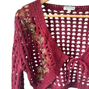 Earthbound Trading Co. Crochet Embroidered Cardigan