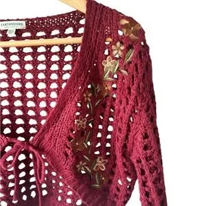 Earthbound Trading Co. Crochet Embroidered Cardigan