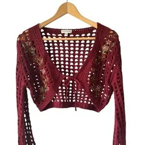 Earthbound Trading Co. Crochet Embroidered Cardigan