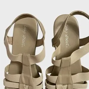 Easy Street Strappy Slip-On Sandals Sz 7.5 Beige Casual Summer Loungewear Office