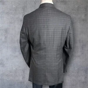 EC By Tom James Men's 48L Gray Windowpane Wool Blazer Sport Coat 2-Button Jacket