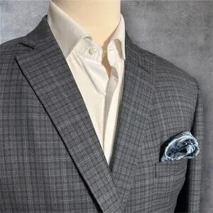 EC By Tom James Men's 48L Gray Windowpane Wool Blazer Sport Coat 2-Button Jacket