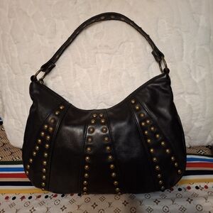 Ecclled Black Leather Studded Hobo Bag No Callouts