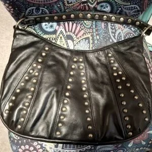 Ecclled Black Leather Studded Hobo Bag No Callouts