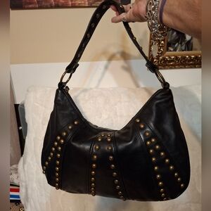 Ecclled black leather studded hobo bag no callouts