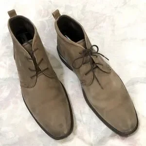 Ecco Chukka Boots Distressed Nubuck Leather Tan Shock Point Sole 45EU 11-11.5 US