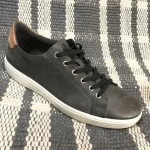 ECCO Gray Soft Leather Casual Lace Up Shoes Sneakers Sz 12-12.5