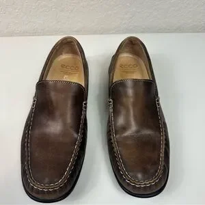 Ecco Men's Classic Moc 2.0 Driver Brown Genuine Leather Loafers Size 44