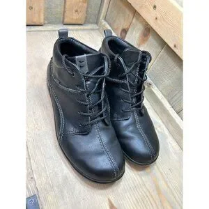 Ecco Womens Ankle Boots Booties Leather Black 38 US7-7.5 Lace Up Gore-Tex