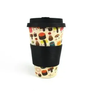 Eco-Friendly Reusable Plant Fiber Travel Mug with Sushi Design NWT