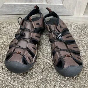 Eddie Bauer Men's Sandals Bump Toe Leather Troy Brown Outdoor Sport US 9