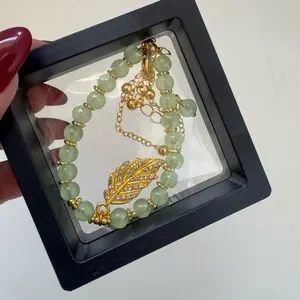 Elegant Gold and Green jade Beaded Leaf Bracelet. New