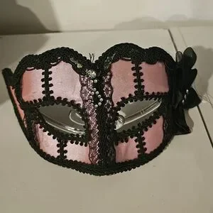 Elegant Pink and Black Lace Masquerade Mask Eyes Wide Shut Alluring