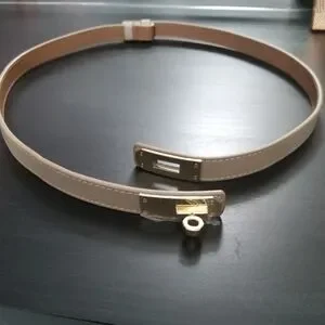 Elegant Tan Leather Belt Gold Accent