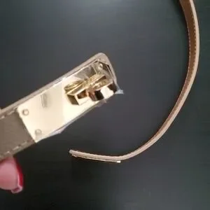 Elegant Tan Leather Belt Gold Accent