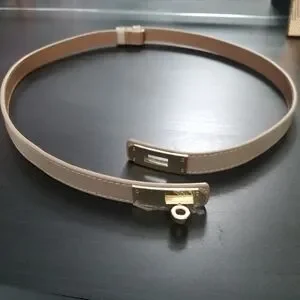 Elegant Tan Leather Belt Gold Accent