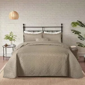 Elegant Taupe Quilted Lightweight Bedspread 3pc Set King