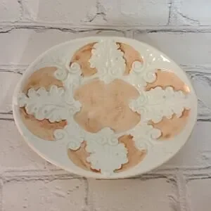 Elegant Vintage Soap Dish Filigree Leaf Design Light Pink & White Italian Beauty