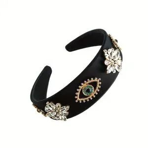 Elle Crystal Rhinestone Padded Black Headband