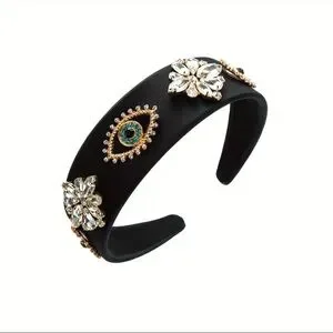 Elle Crystal Rhinestone Padded Black Headband