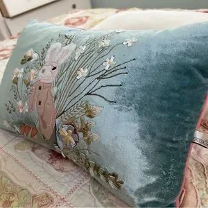 Embroidered Bunny Velvet Pillow