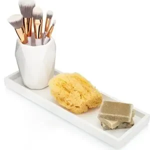 Essentra Home Matte White Luxury Bathroom Vanity Tray Rectangular Cosmetic Tray