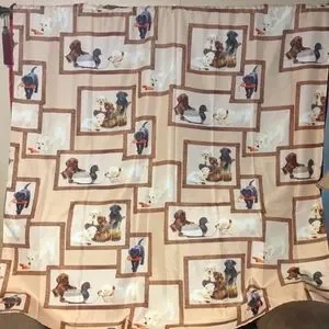 EUC Bacova Tan Shower Curtain W/Fun Retriever Puppies Design Sz 72"x68"