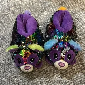 EUC Build a bear Colorful Sequin Animal Slippers size small 11/12