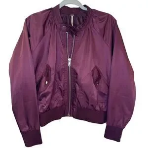 EUC Free People‎ Womens Burgundy Full-Zip Bomber Jacket