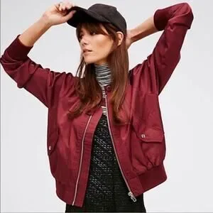 EUC Free People‎ Womens Burgundy Full-Zip Bomber Jacket