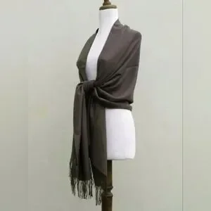 EUC NOVICA HANDWOVEN ALPACA BLEND SHAWL HERRINGBONE BROWN 29x86"