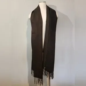 EUC NOVICA HANDWOVEN ALPACA BLEND SHAWL HERRINGBONE BROWN 29x86"