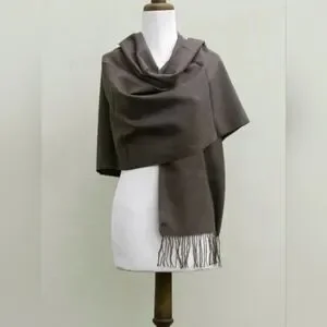 EUC NOVICA HANDWOVEN ALPACA BLEND SHAWL HERRINGBONE BROWN 29x86"