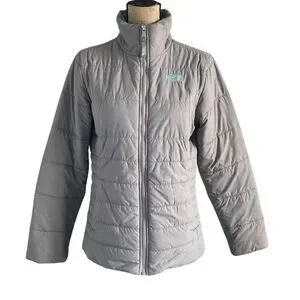 EUC  The North Face Gray Teal Mock Turtle Zip Up Puffer Jacket - Girls XL/Women’