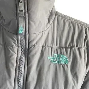 EUC  The North Face Gray Teal Mock Turtle Zip Up Puffer Jacket - Girls XL/Women’