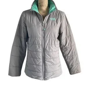 EUC  The North Face Gray Teal Mock Turtle Zip Up Puffer Jacket - Girls XL/Women’