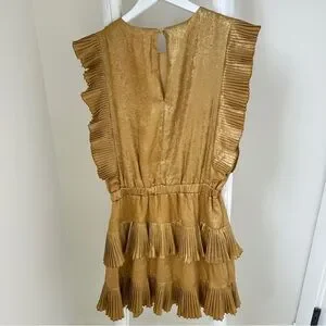 Fab'rik Gold Sleeveless Ruffled Mini Dress Size Small
