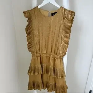 fab'rik Gold Sleeveless Ruffled Mini Dress Size Small