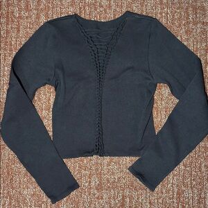 Fabletics Stretch Ribbed Cropped Seamless Braid Long Sleeve Top *no Marked Size