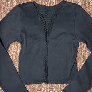 Fabletics stretch ribbed cropped seamless braid long sleeve top *no marked size