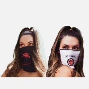 Face/ Neck Bandana Reversable- Black/ Red Lips