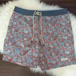 Fair Harbor The Bayberry Paisley Swim Shorts - Blue Red Size 36