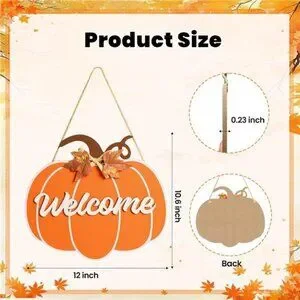 Fall Decorations For Home - Hanging Wooden Pumpkin Decor Welcome Sign