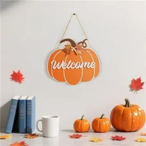 Fall Decorations For Home - Hanging Wooden Pumpkin Decor Welcome Sign