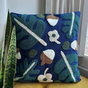 Fall Embroidered Throw Pillow Cover Acorn Pillow Oak Leaf Plant Decor