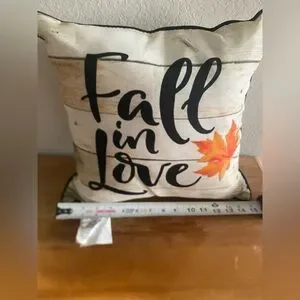 Fall In Love Wood Plank Print Outdoor Throw Toss Pillow 16x16 In Seasonal Decor