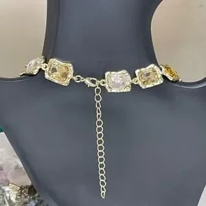 Fall Necklace Topaz Amber Clear Rhinestone Gold Tone Chunky Chain Jewelry O02
