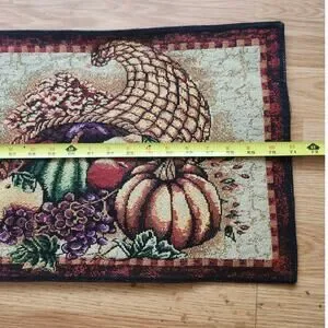 Fall Tapestry Table Runner Pumpkins Cornucopia Autumn Harvest Thanksgiving 71x13