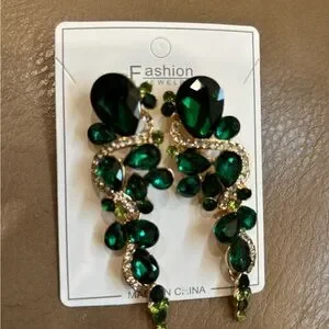 Fashion Jewelry Emerald Green Statement Earrings