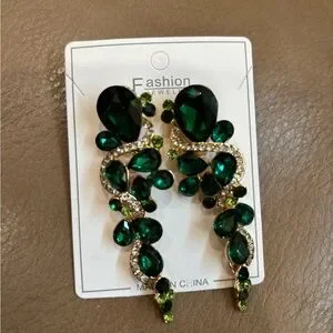 Fashion Jewelry Emerald Green Statement Earrings
